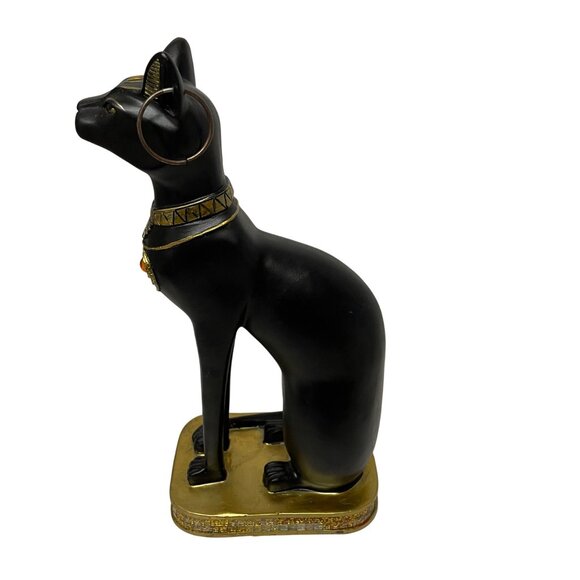 Egyptian-Style Black Cat Figurine With Gold Detailing Base - Picture 4 of 9